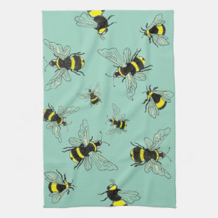 Buzzing Bright: Seafoam & Bumblebee Kitchen Towel
