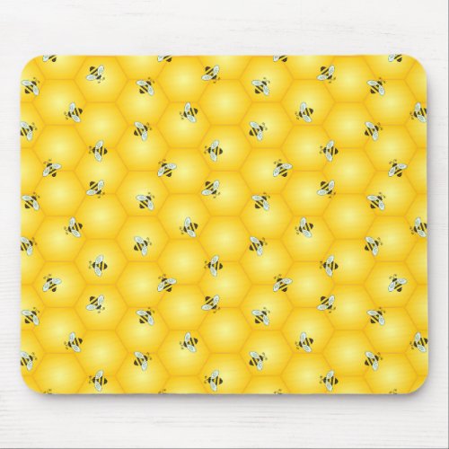 Buzzing Bumble Bees and Golden Honeycomb Pattern Mouse Pad
