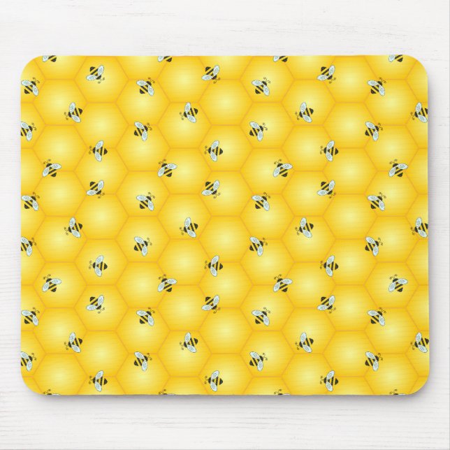 Buzzing Bumble Bees and Golden Honeycomb Pattern Mouse Pad (Front)