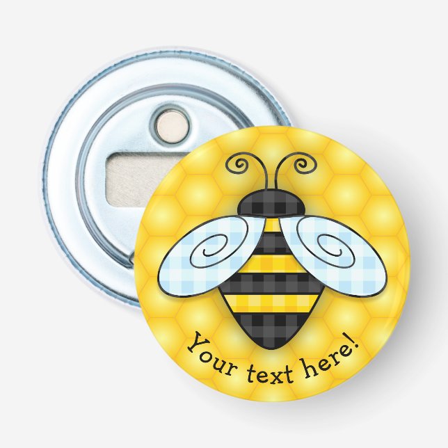 Buzzing Bumblebee and Honeycomb Icon Bottle Opener (Front)