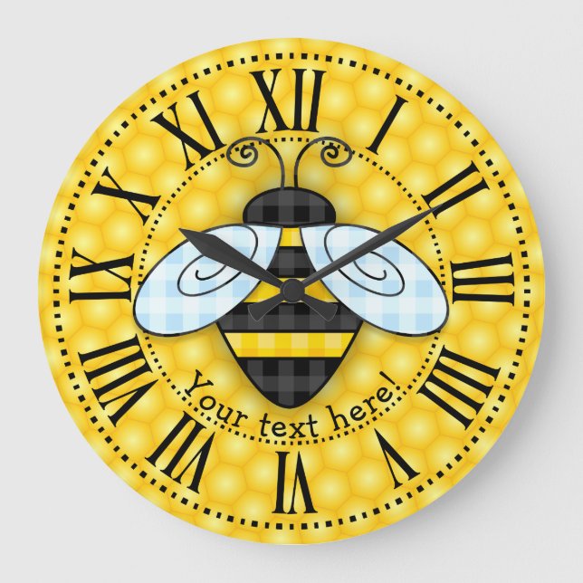 Buzzing Bumblebee and Honeycomb Icon Large Clock (Front)