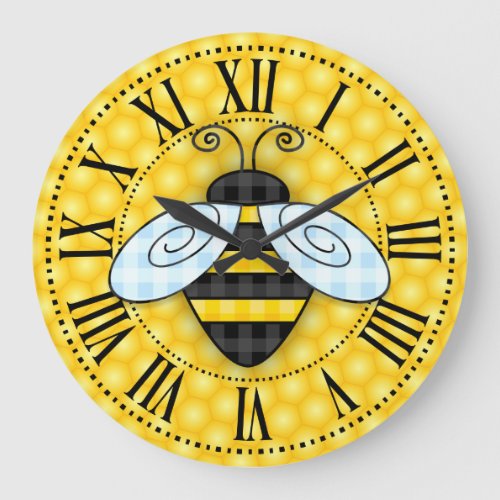 Buzzing Bumblebee and Honeycomb Icon Sans text Large Clock