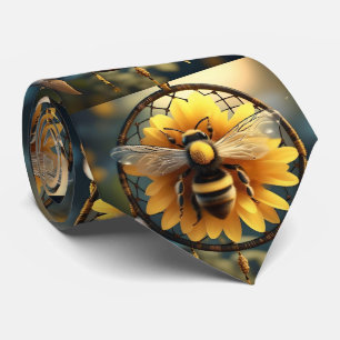 "Buzzing Dreams: Sunflower Bee Dreamcatcher" Neck Tie