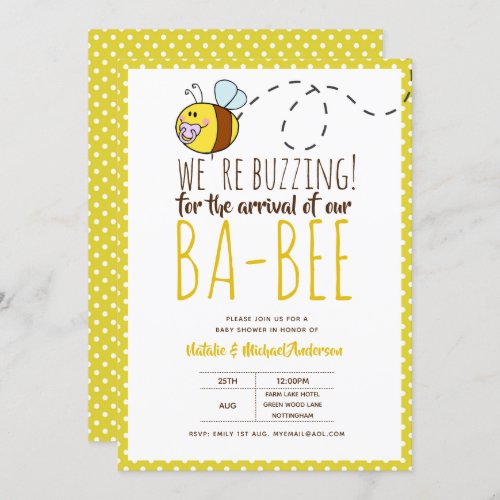 BUZZING For ARRIVAL of BA BEE Baby Shower Yellow Invitation