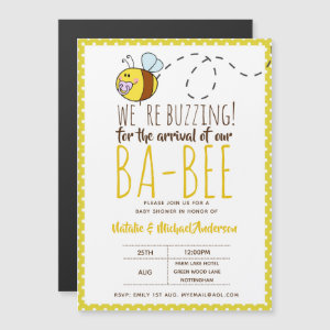 BUZZING For ARRIVAL of BA BEE Baby Shower Yellow Magnetic Invitation