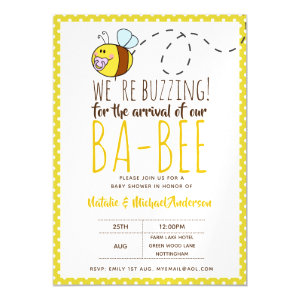 BUZZING For ARRIVAL of BA BEE Baby Shower Yellow Magnetic Invitation
