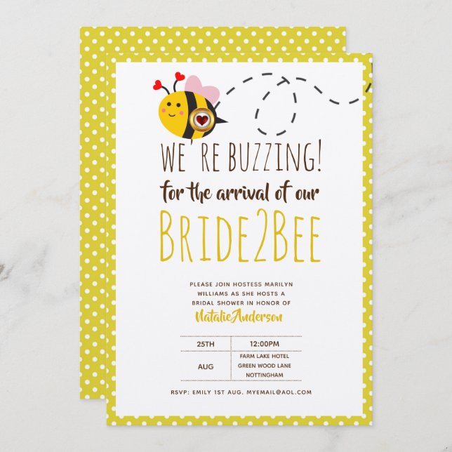 BUZZING For ARRIVAL of BRIDE2BEE Bridal Shower Bee Invitation (Front/Back)
