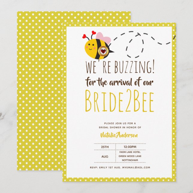 BUZZING For ARRIVAL of BRIDE2BEE Bridal Shower Bee Invitation (Front/Back)