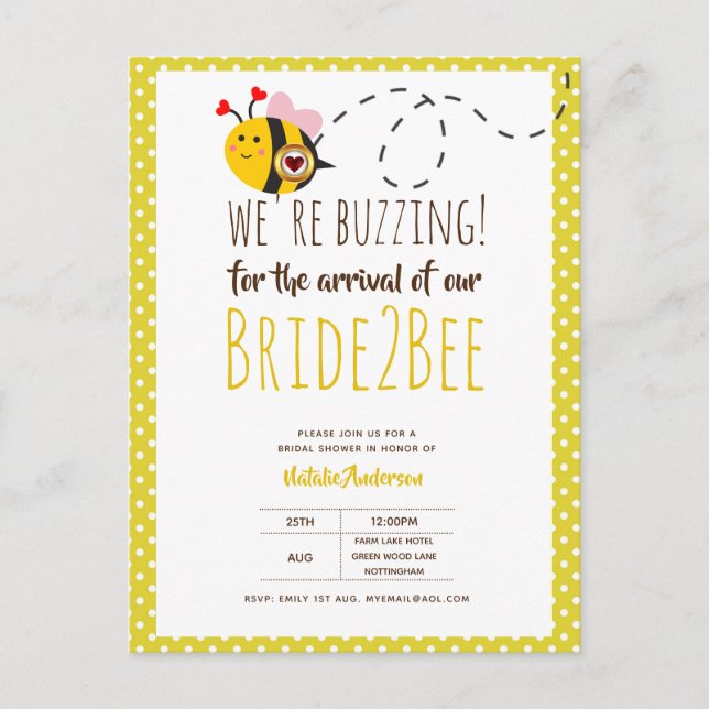 BUZZING For ARRIVAL of BRIDE2BEE Bridal Shower Bee Postcard (Front)