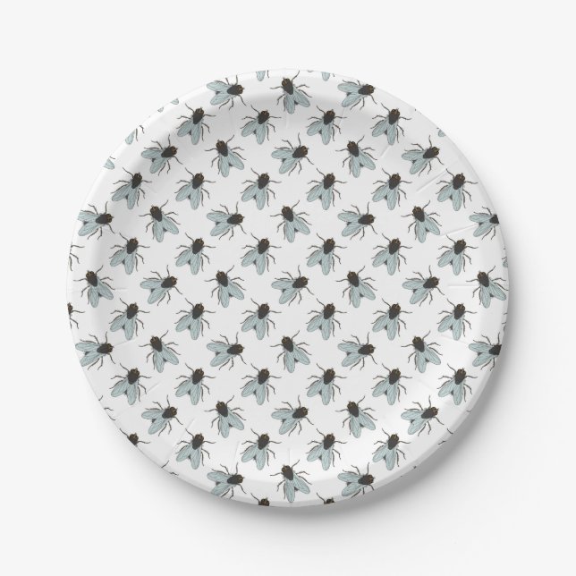 Buzzing House Flies Fly Swatter Insect Yucky Bug Paper Plates (Front)