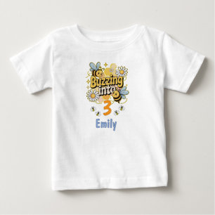 Buzzing Into Custom Name and Age Cute Bee Birthday Baby T-Shirt