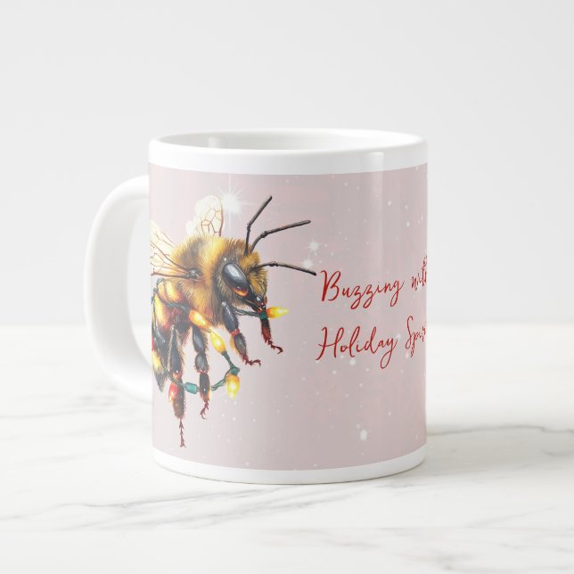Buzzing With Holiday Spirit Bees Tangled In Lights Giant Coffee Mug (Front Left)