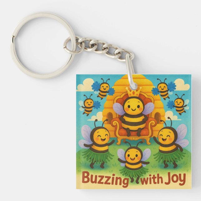 Buzzing with Joy – Cute Bee Kingdom Celebration  Keychain (Front)
