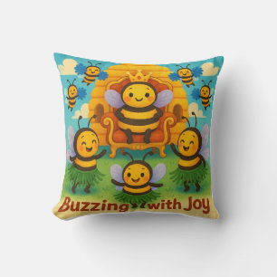 Buzzing with Joy – Cute Bee Kingdom Celebration Throw Pillow