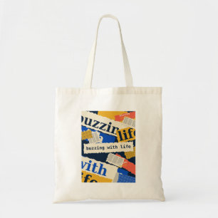 Buzzing with Life Retro Typography Collage Tote Bag