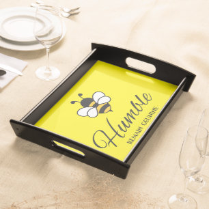 BUZZING WITH MOTIVATION, BEE HUMBLE Black Wooden Serving Tray