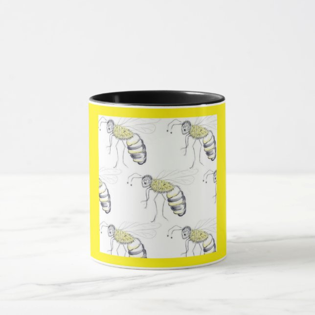 Buzzing with Style – Bee Illustration Ceramic Mug (Center)
