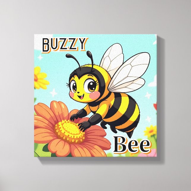 Buzzy Bee | Cute Cartoon Kid's Nursery Art Canvas Print (Front)