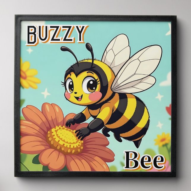 Buzzy Bee | Cute Cartoon Kid's Nursery Art Peel And Stick Photo Tile (Front Set)