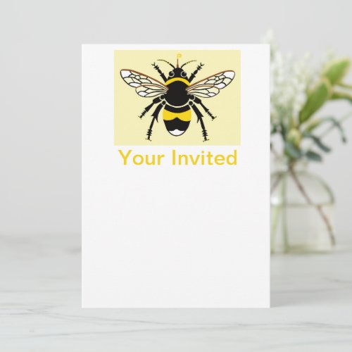 Buzzy Bumble BEE _ Nature _Yellow  black Invitation