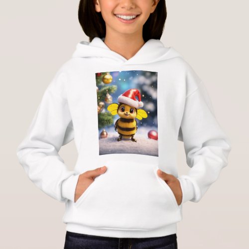 Buzzy Holiday Delight Chibi Bee in a Festive Sce Hoodie