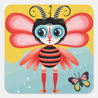Buzzy Whimsy Square Sticker