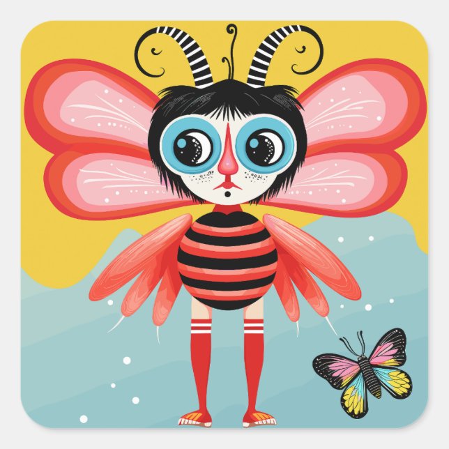 Buzzy Whimsy Square Sticker (Front)