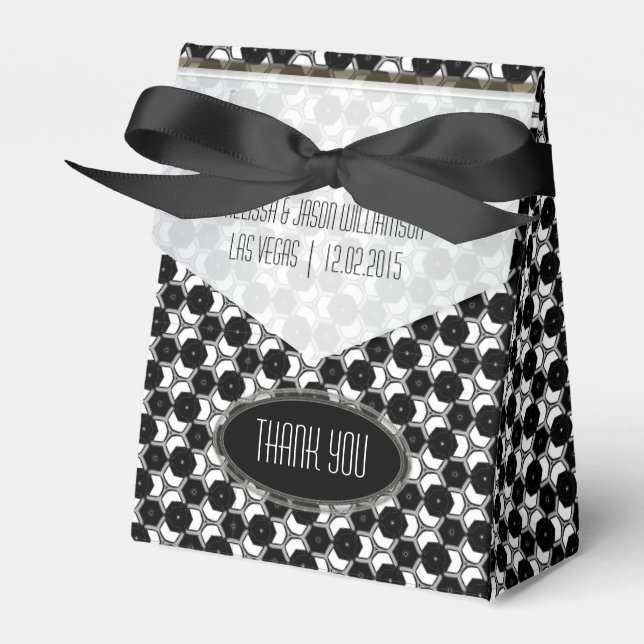 BW01 Geometric Hexagon Pattern Black White Party Favor Boxes (Front Side)