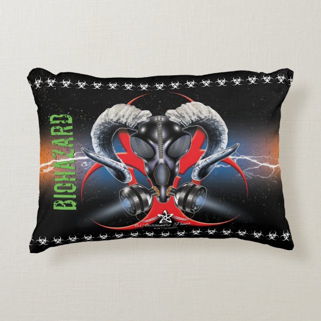 BW! BIOHAZARD WARNING! SKULL ACCENT PILLOW (Front)
