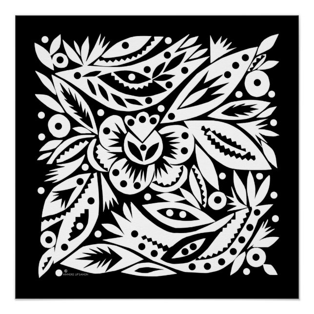 BW Bird Art Cutouts Poster - Negative Image (Front)