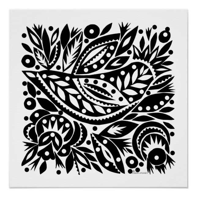 BW Bird Art Cutouts Poster - Positive Image (Front)