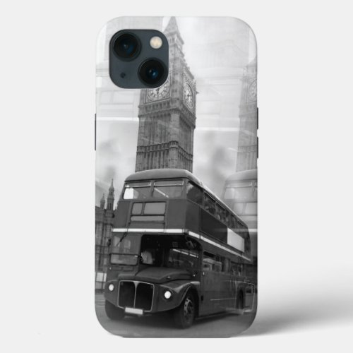 BW Black  White London Bus  Big Ben iPhone 13 Case
