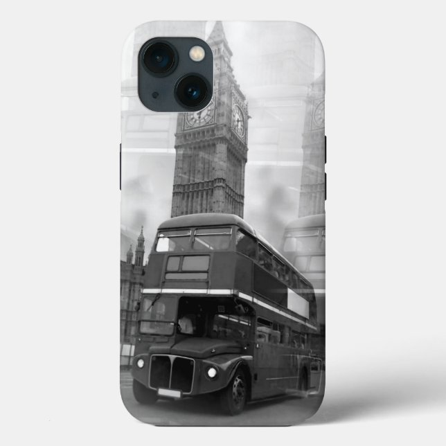BW Black & White London Bus & Big Ben Case-Mate iPhone Case (Back)