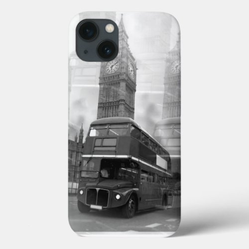 BW Black  White London Bus  Big Ben iPhone 13 Case