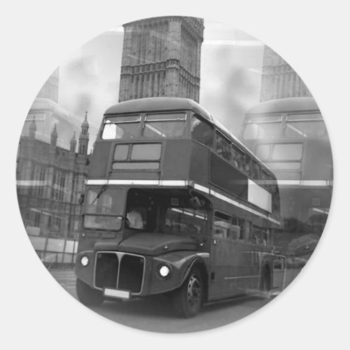 BW Black  White London Bus  Big Ben Classic Round Sticker