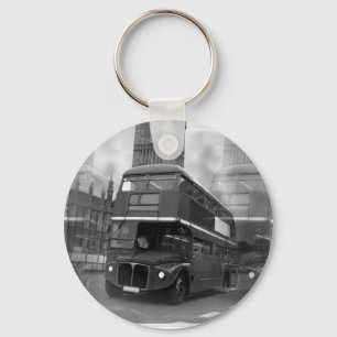BW Black & White London Bus & Big Ben Keychain