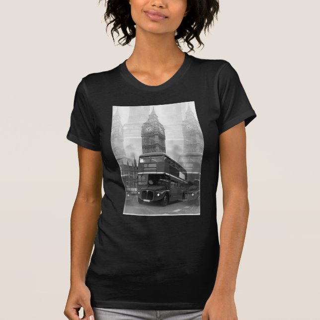 BW Black & White London Bus & Big Ben T-Shirt (Front)