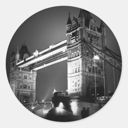 BW Black  White London Tower Bridge Classic Round Sticker