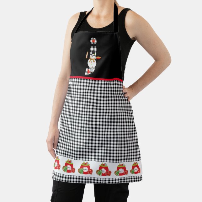 BW Buffalo Checks Pattern Monogram J | Snowman Apron (Insitu)