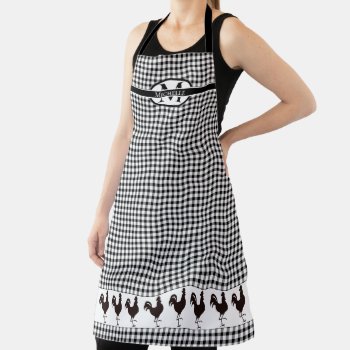 Bw Buffalo Checks Pattern Monogram | Rooster Apron by TrendyKitchens at Zazzle