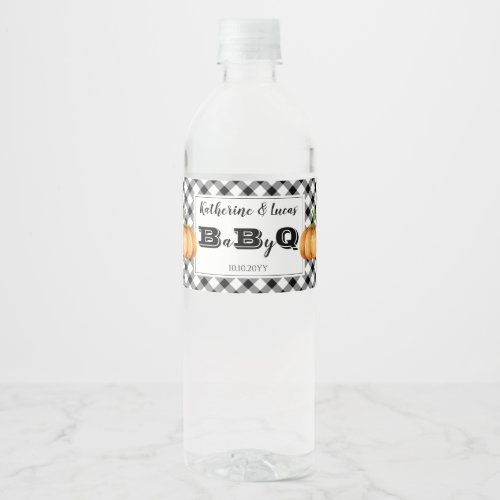 BW Checks  Pumpkins Baby Q BBQ Shower Water Bottle Label