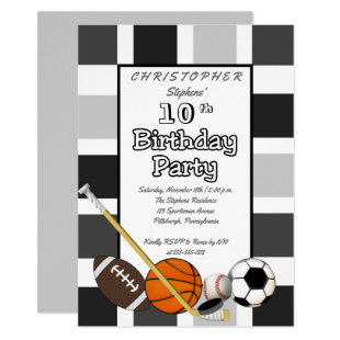 BW Color Block All Star Sports Birthday Party Invitation