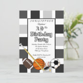 BW Color Block All Star Sports Birthday Party Invitation (Standing Front)
