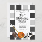 BW Color Block All Star Sports Birthday Party Invitation (Front)