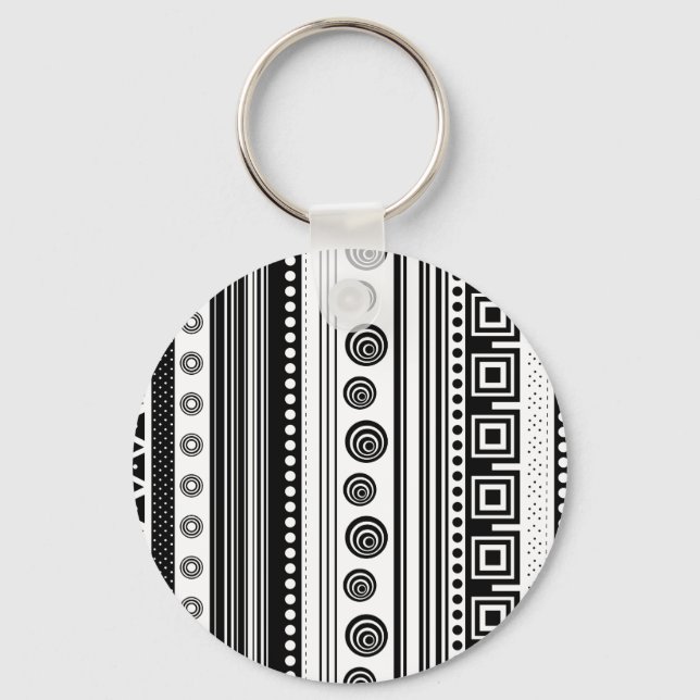 BW decorative aztec texture Keychain (Front)