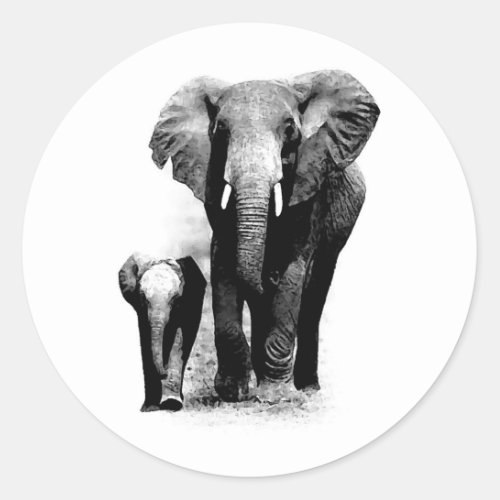 BW Elephant  Baby Elephant Classic Round Sticker