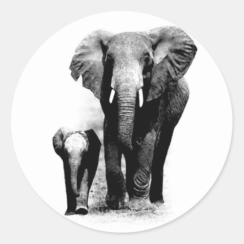 BW Elephant  Baby Elephant Classic Round Sticker