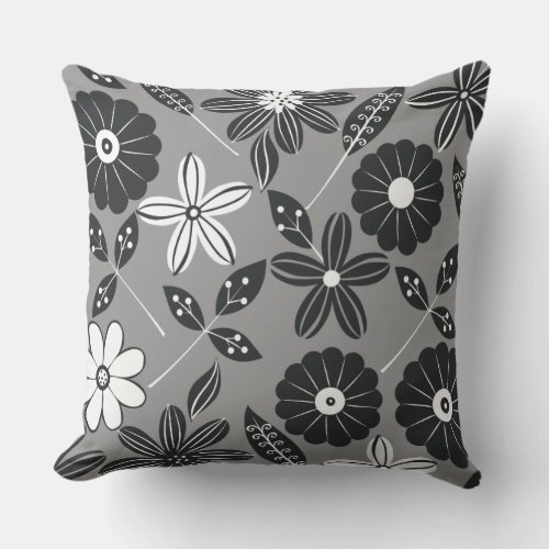 BW Floral Background Cotton Throw Pillow