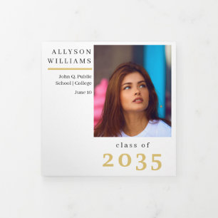BW   Gold Elegant Classy 8 Photo Graduation Tri-Fold Announcement