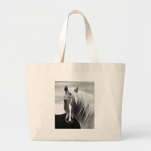 BW Horse Portrait Large Tote Bag